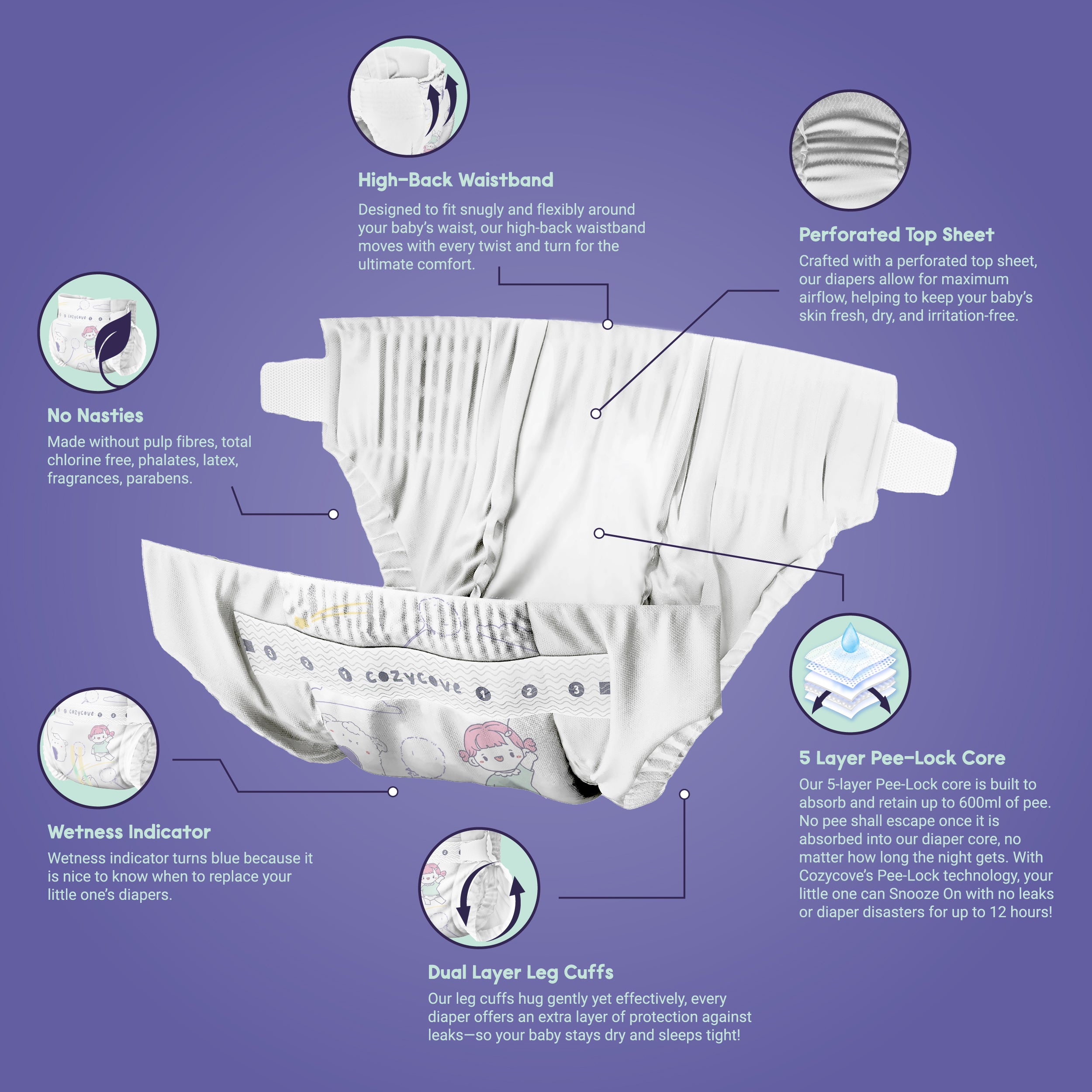 Cozycove Snooze On / Play Hard Baby Diapers Tape / Pants - Size NB, 2, 3, 4, 5, 6, 7 - Carton/Pack