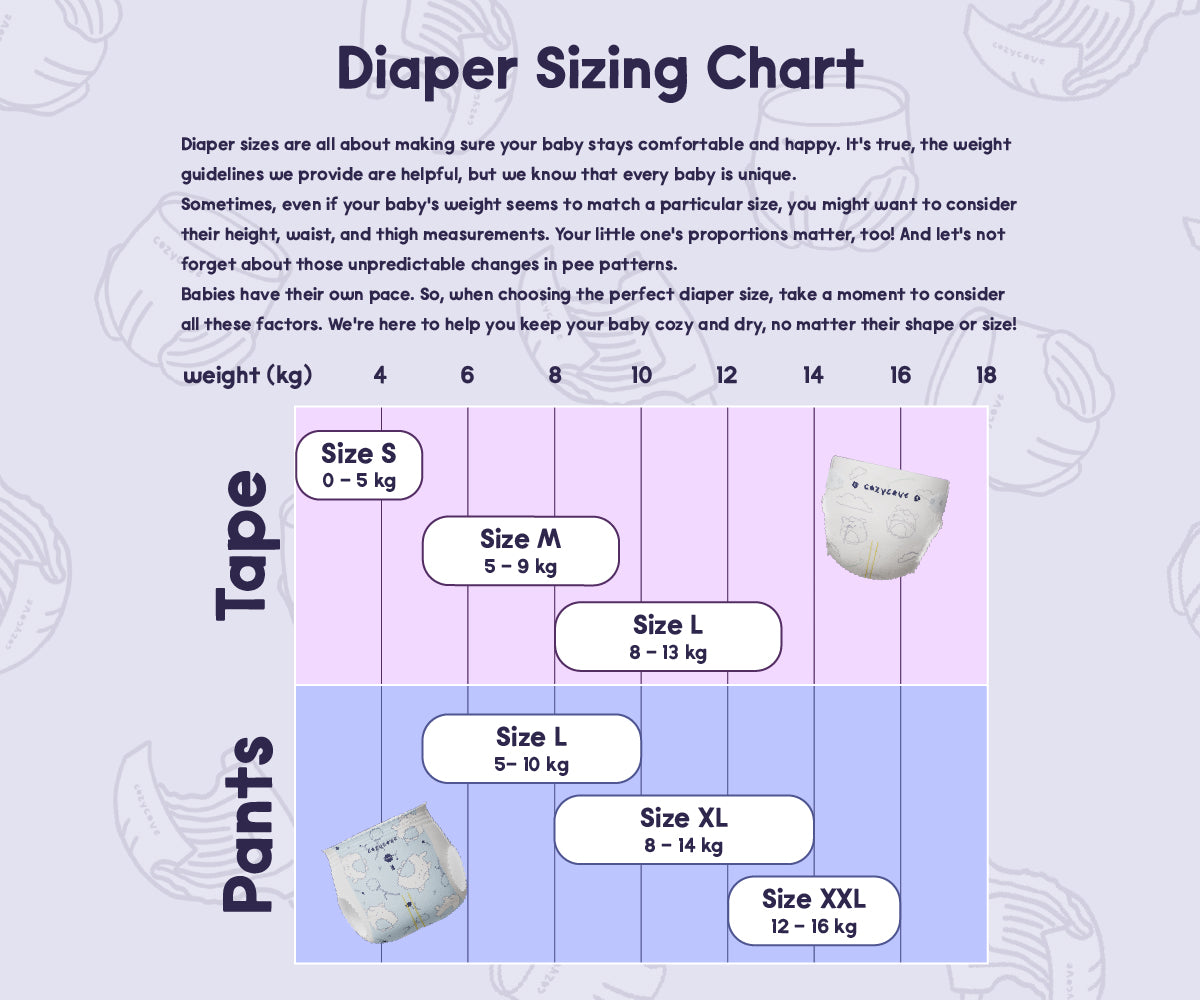 cozycove size chart for tape and pants baby diaper