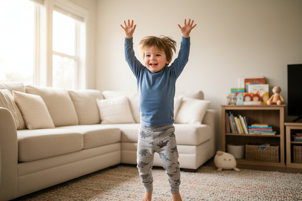 baby 2 years old jumping in the house